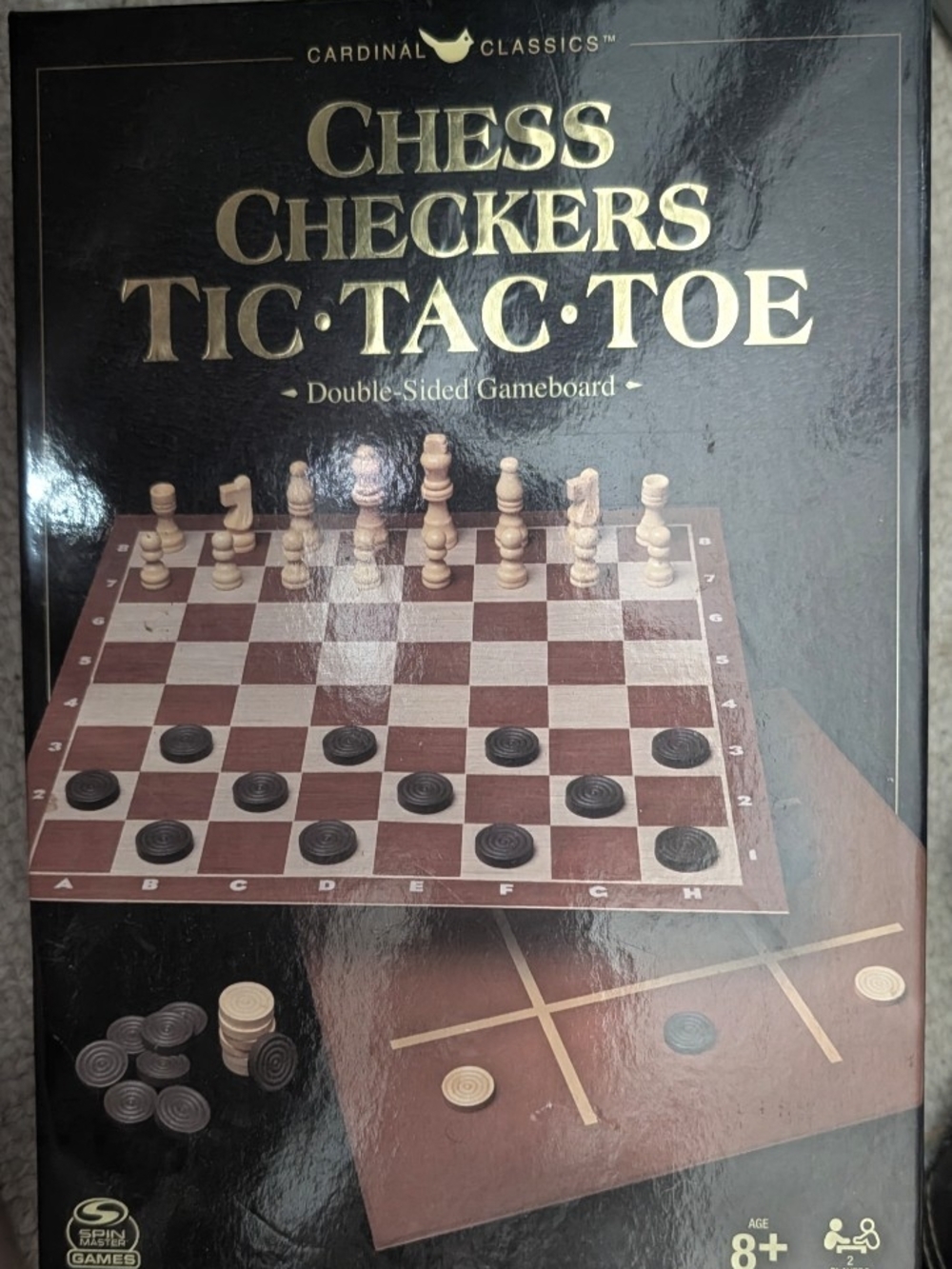 Cardinal Classics Double-Sided Chess, Checkers & Tic-Tac-Toe Set – Brown & Black